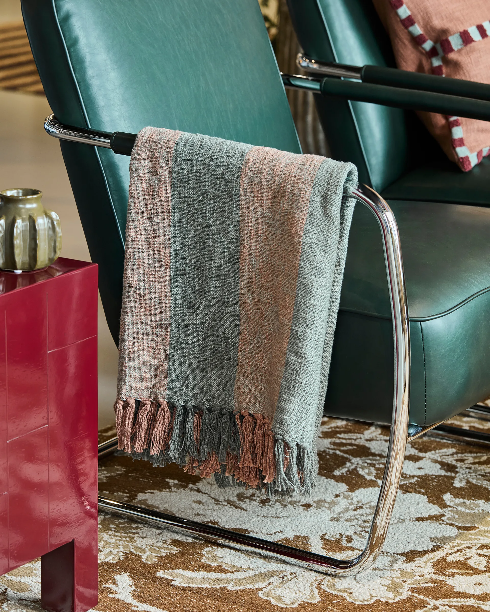 Ponra 毯子 130x180 cm, 卡其色-Burnt 红色 House Doctor