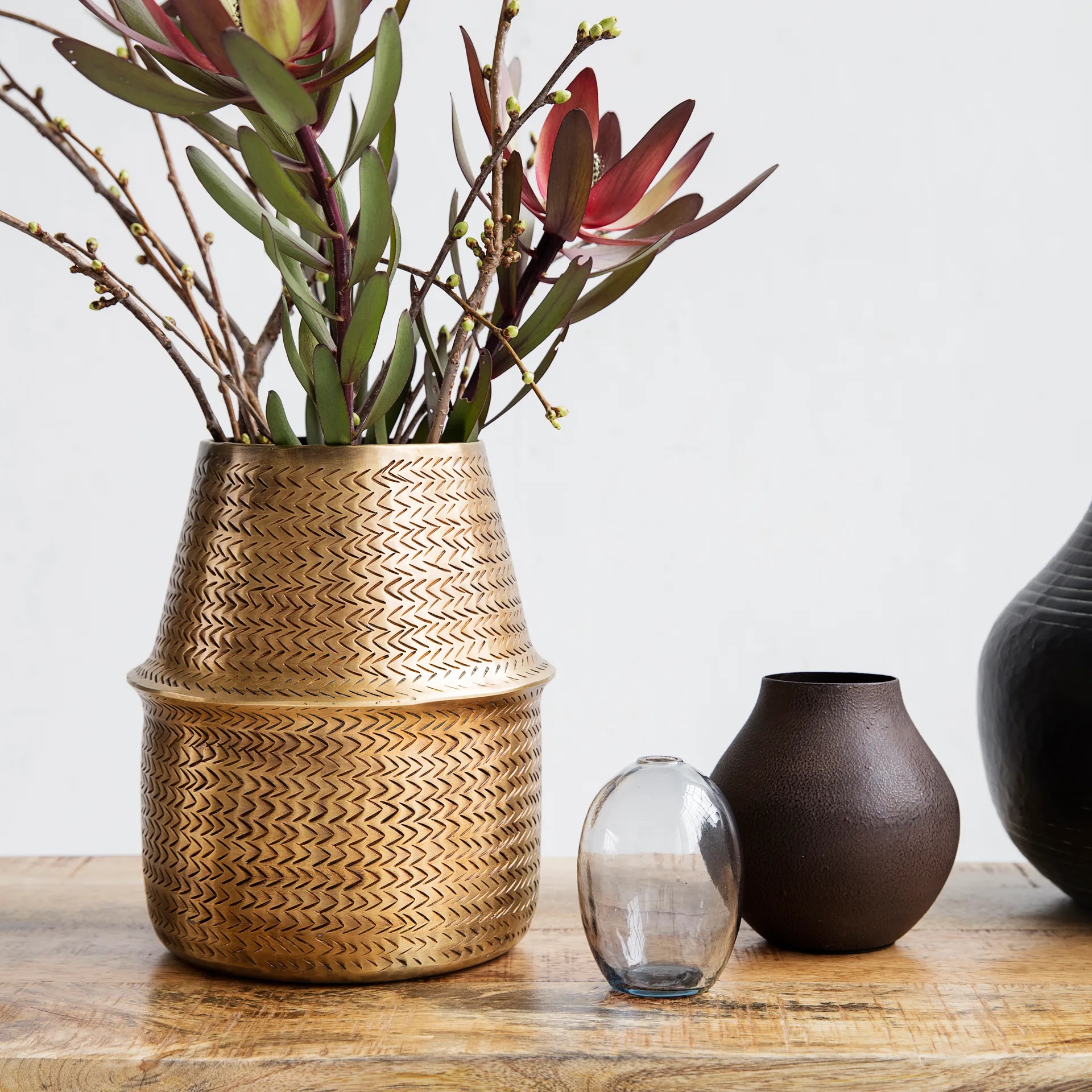 Rattan flower pot, brass House Doctor