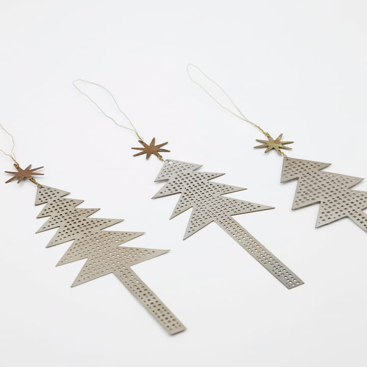 Tree with Star hanging 装饰 perforated 三件套装, Antique 银色 House Doctor