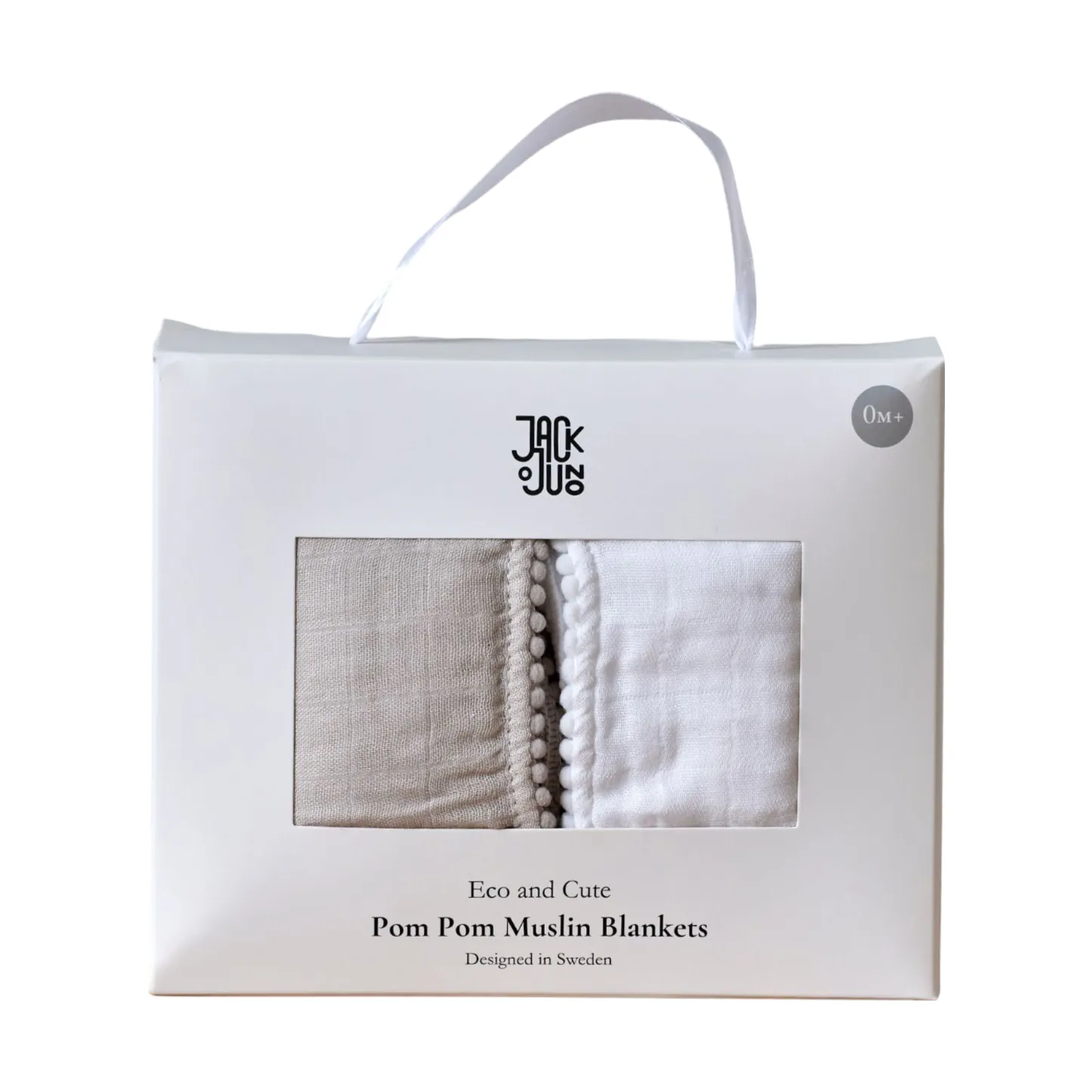 Pom Pom muslin 毯子 120x120 cm 两件套装, 珍珠 & Dusty 灰色 Jack o Juno