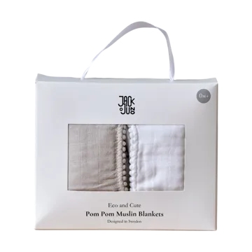 Pom Pom muslin 毯子 120x120 cm 两件套装 - 珍珠 & Dusty 灰色 - Jack o Juno