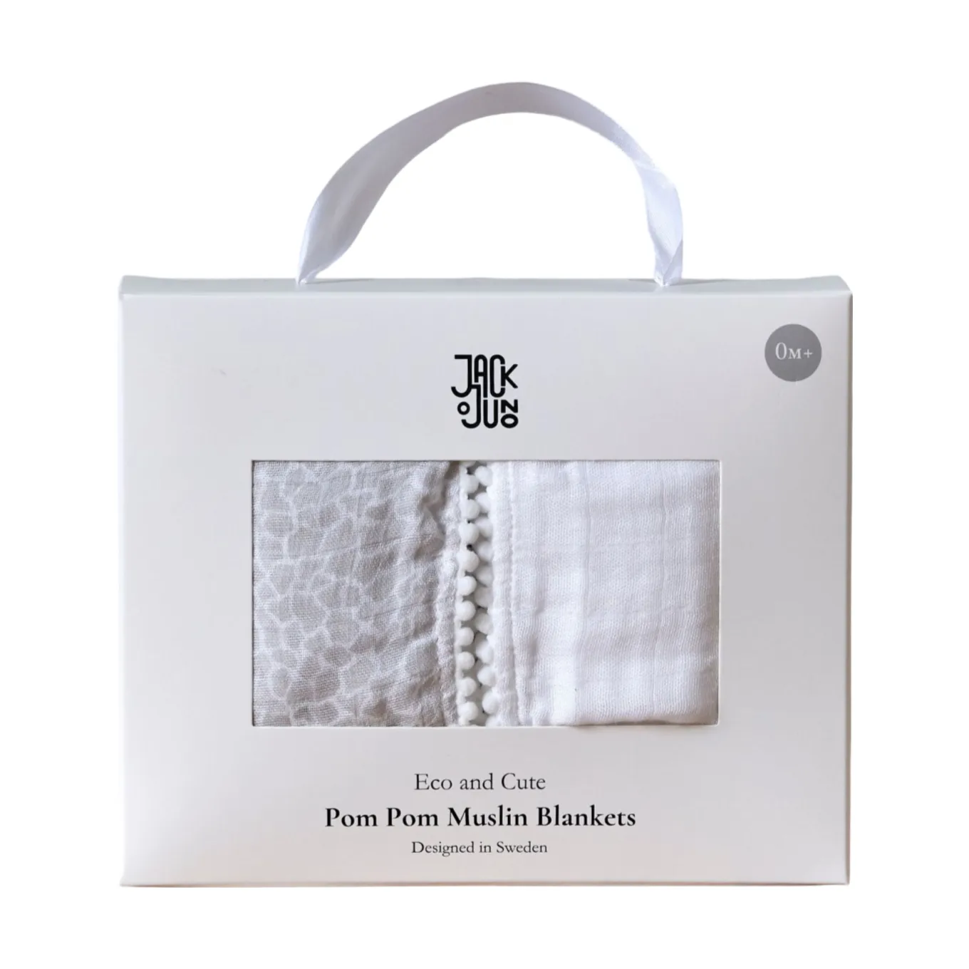 Pom Pom muslin 毯子 120x120 cm 两件套装, 珍珠 & Giraffe 灰色 Jack o Juno