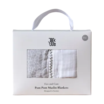 Pom Pom muslin 毯子 120x120 cm 两件套装 - 珍珠 & Giraffe 灰色 - Jack o Juno