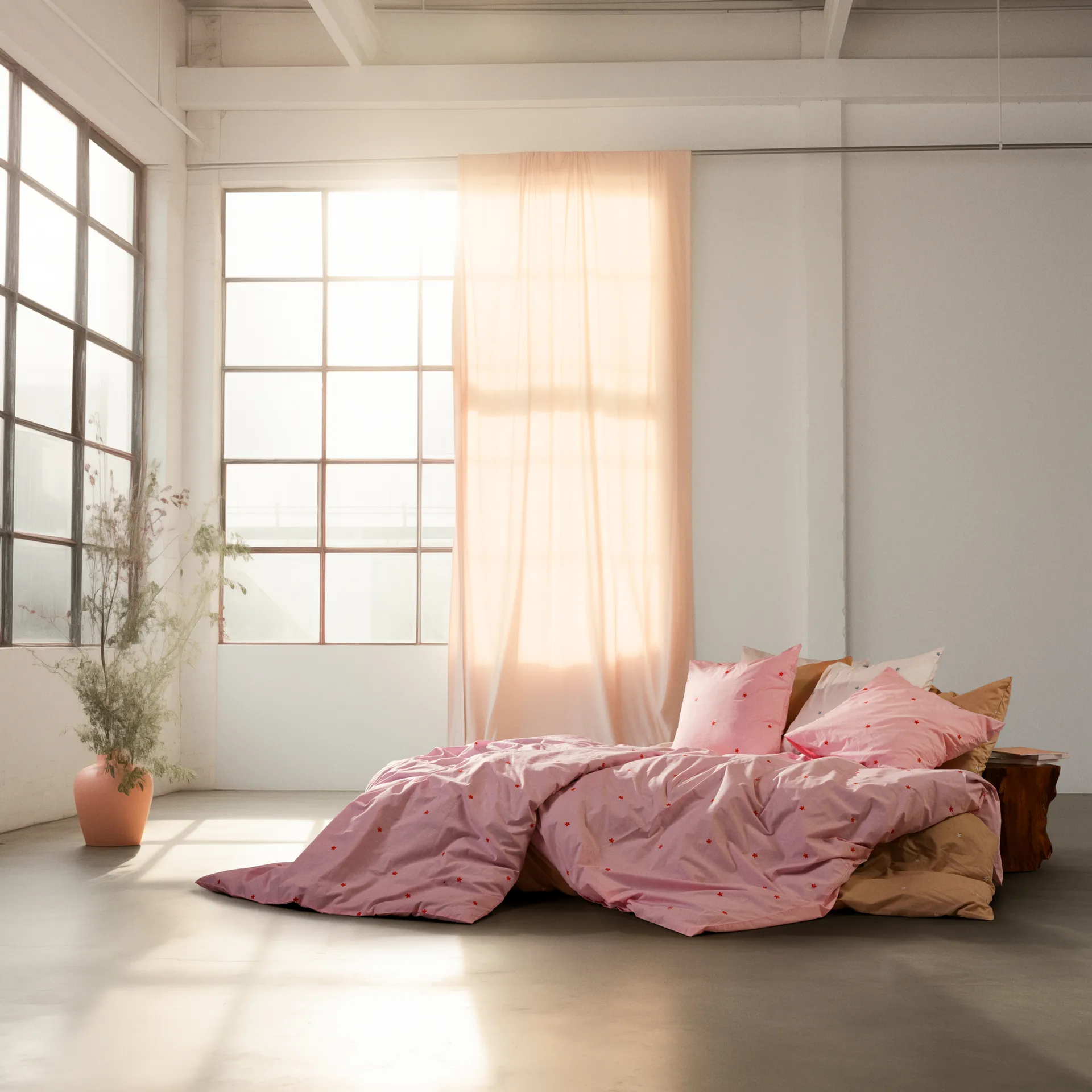 Daisy 雏菊图案四件套床上用品220x220cm, 粉色配红色 Juna