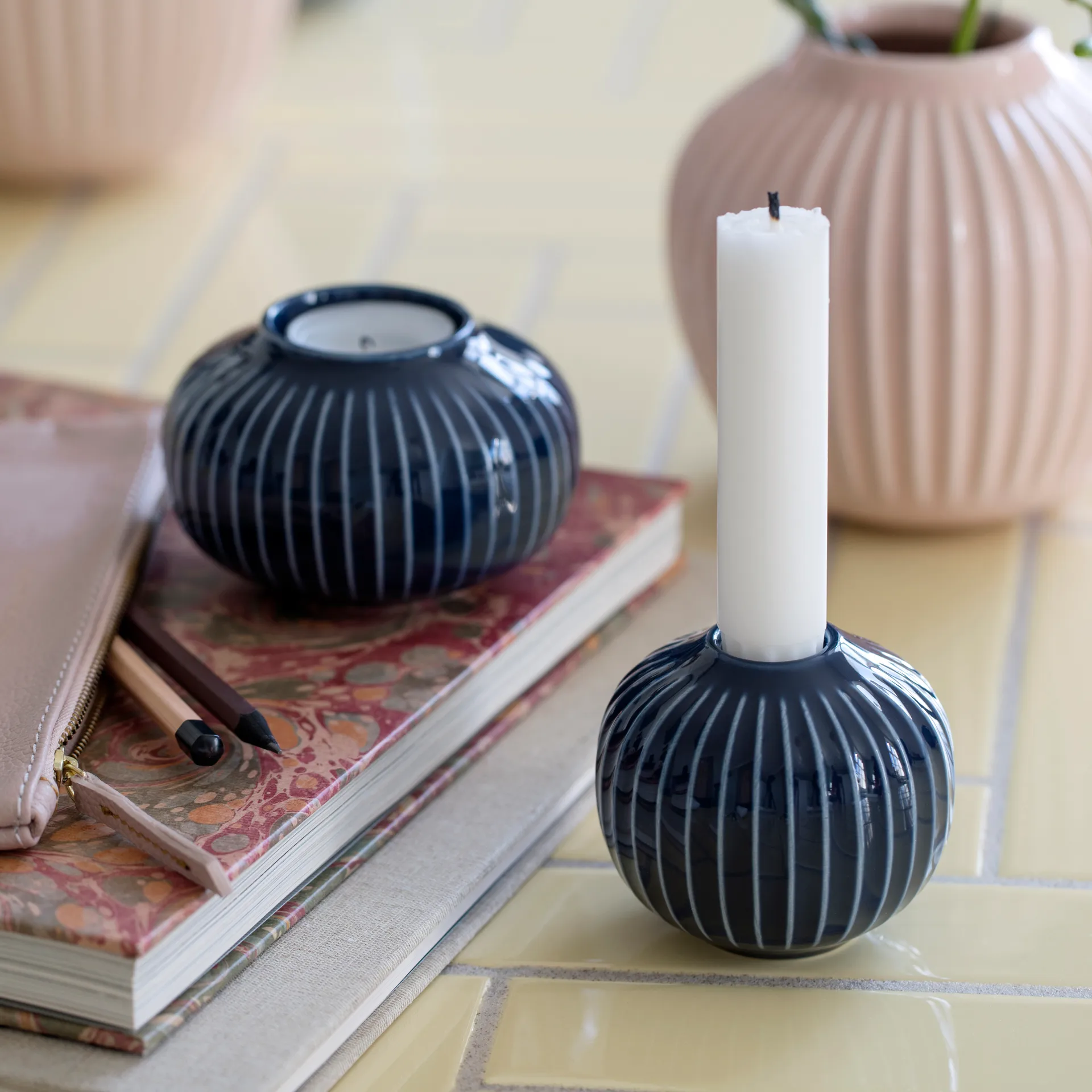 Hammershøi 烛台  7 cm, indigo Kähler