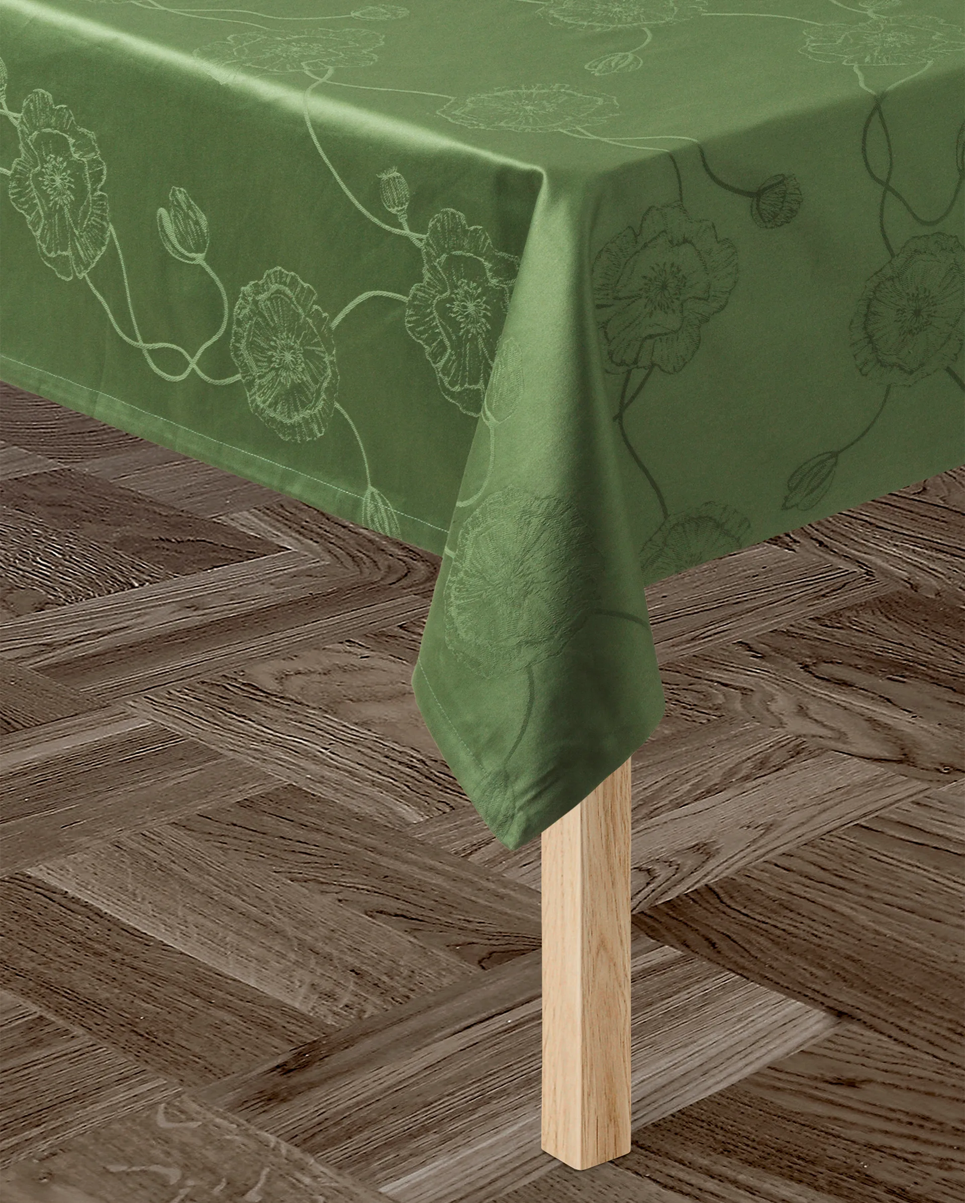 Hammershøi Poppy damask 桌布 green, 150x320 cm Kähler