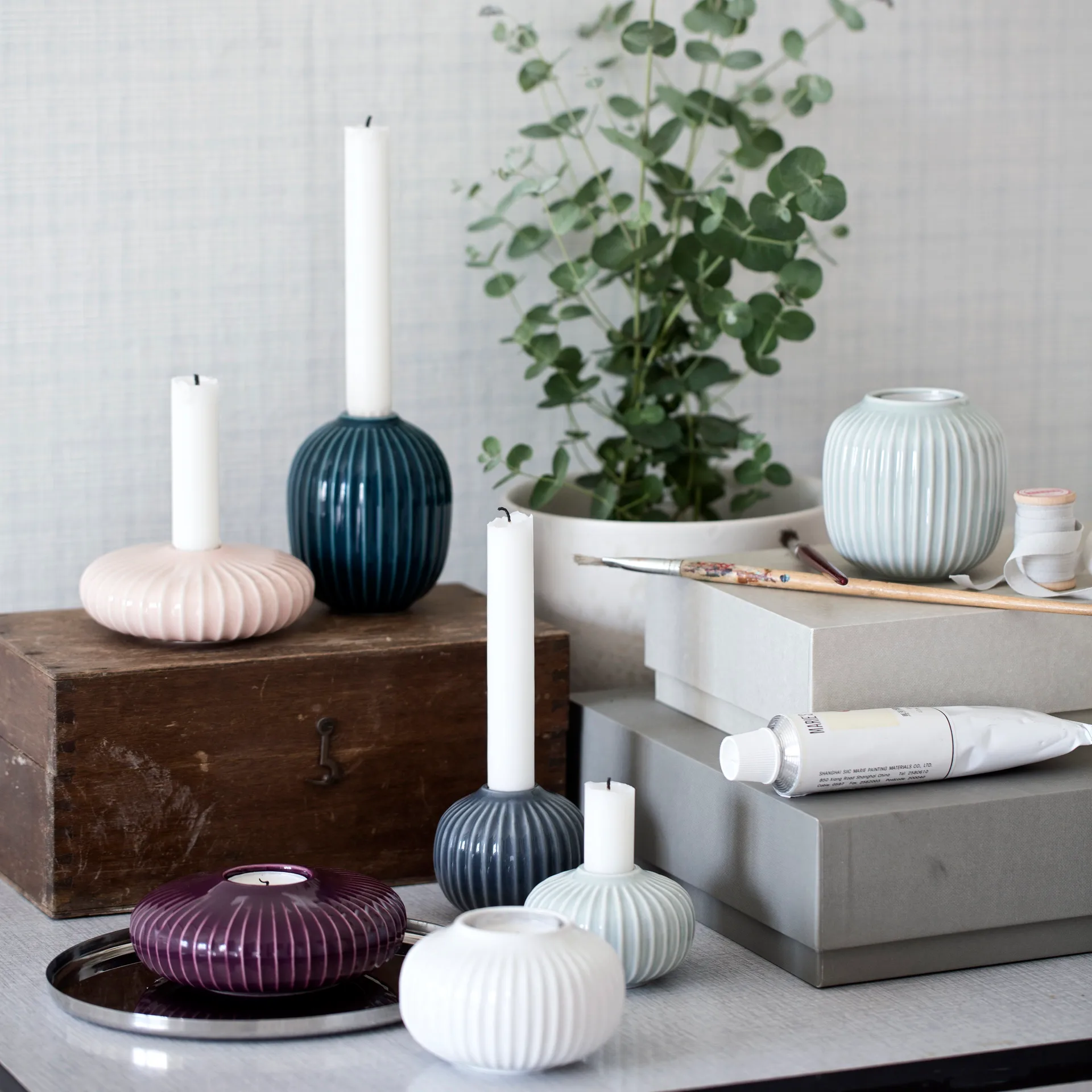 Hammershøi 烛台/茶灯台 中, 白色 Kähler