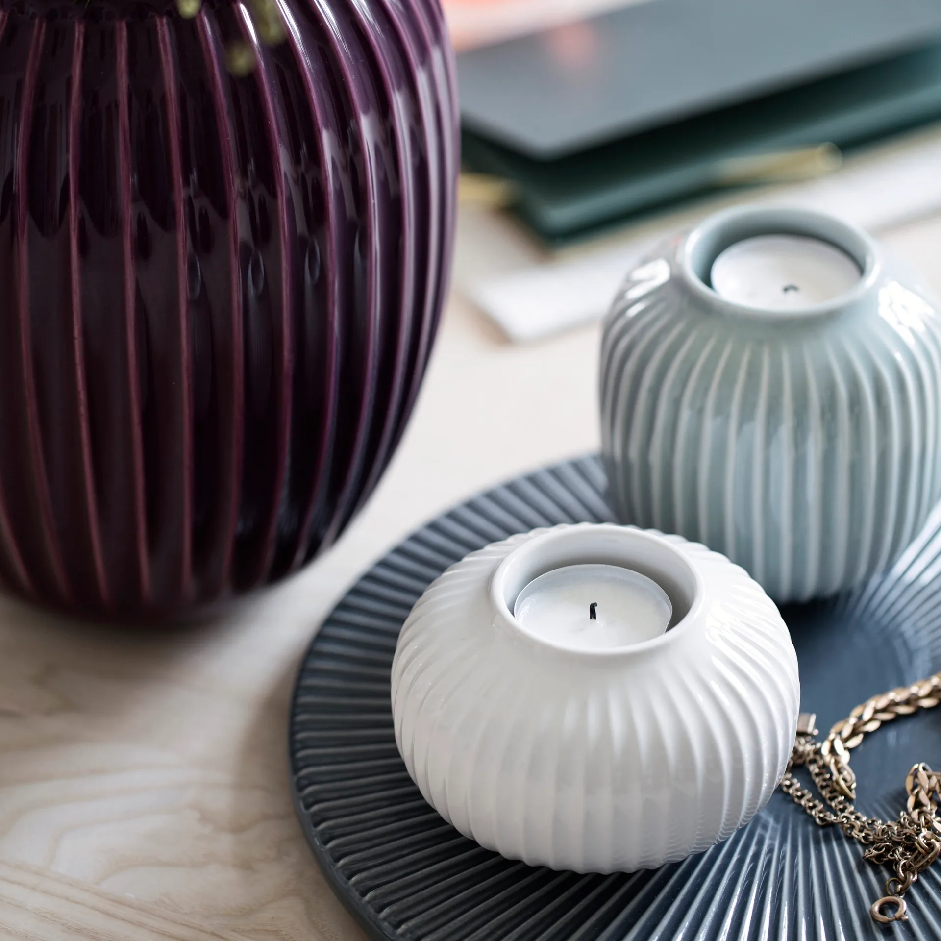 Hammershøi 烛台/茶灯台 中, 白色 Kähler