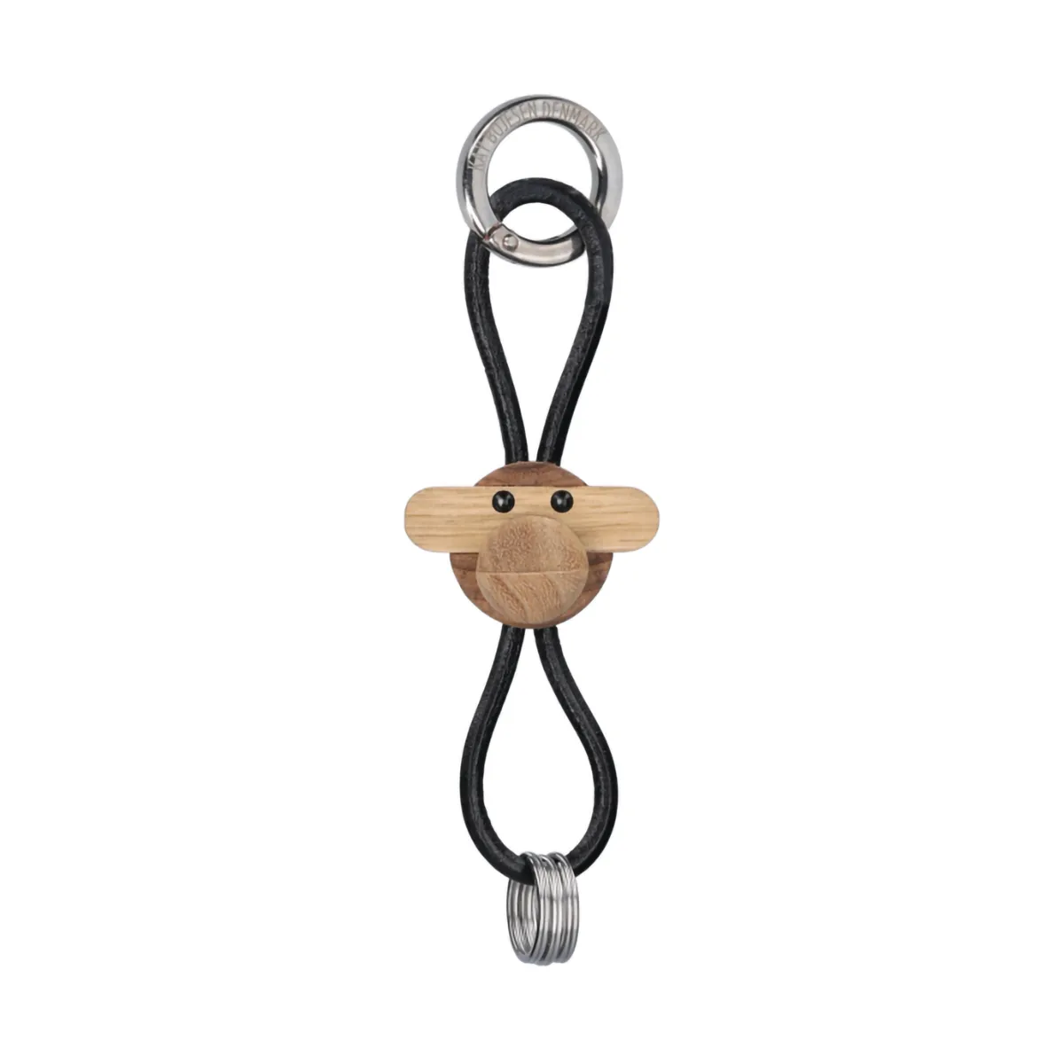 Kaj Bojesen monkey keyring, Teak-limb wood, 黑色 皮革 Kay Bojesen Denmark