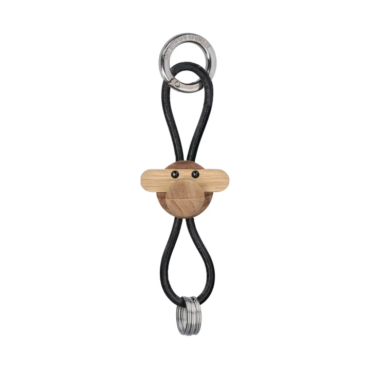 Kaj Bojesen monkey keyring - Teak-limb wood, 黑色 皮革 - Kay Bojesen Denmark