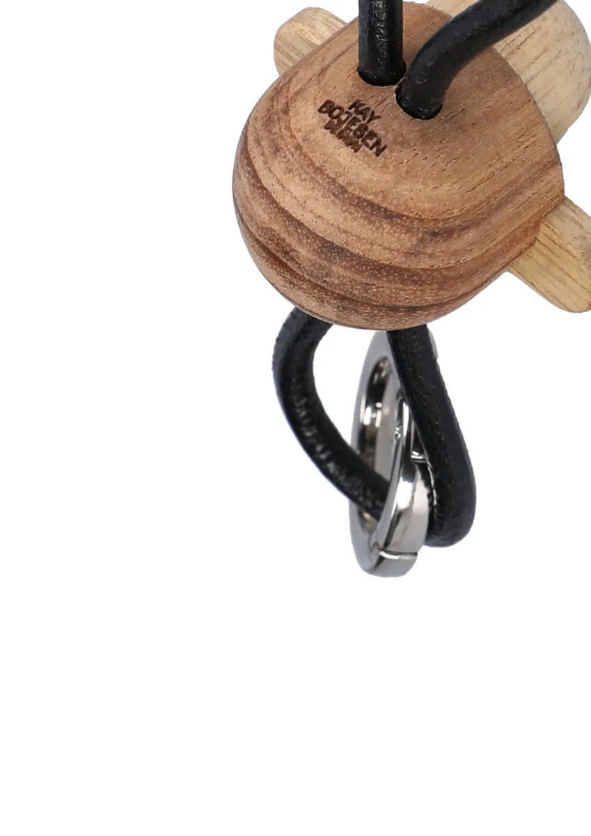 Kaj Bojesen monkey keyring, Teak-limb wood, 黑色 皮革 Kay Bojesen Denmark