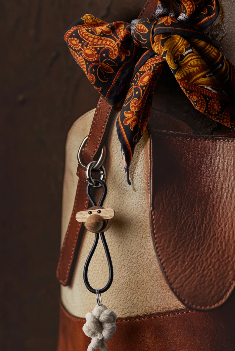 Kaj Bojesen monkey keyring, Teak-limb wood, 黑色 皮革 Kay Bojesen Denmark