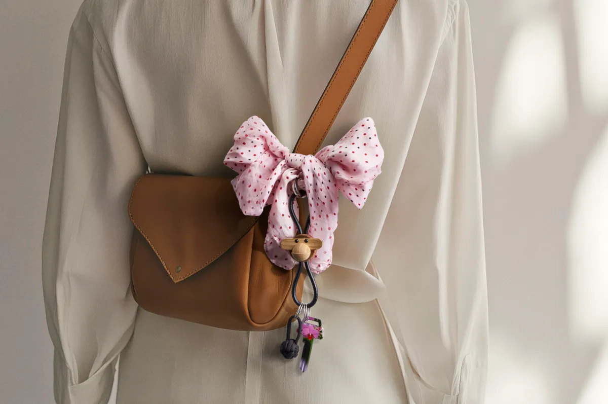 Kaj Bojesen monkey keyring, Teak-limb wood, 黑色 皮革 Kay Bojesen Denmark