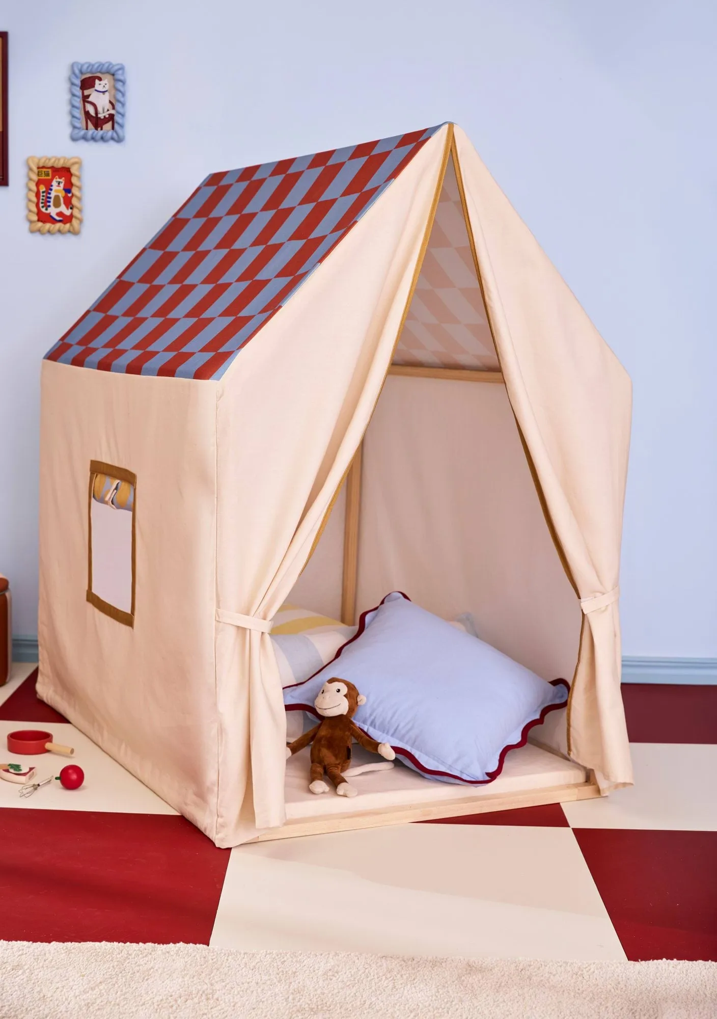 游戏小屋帐篷，110x80x124 cm, 鸽蓝 格纹 Kid's Concept