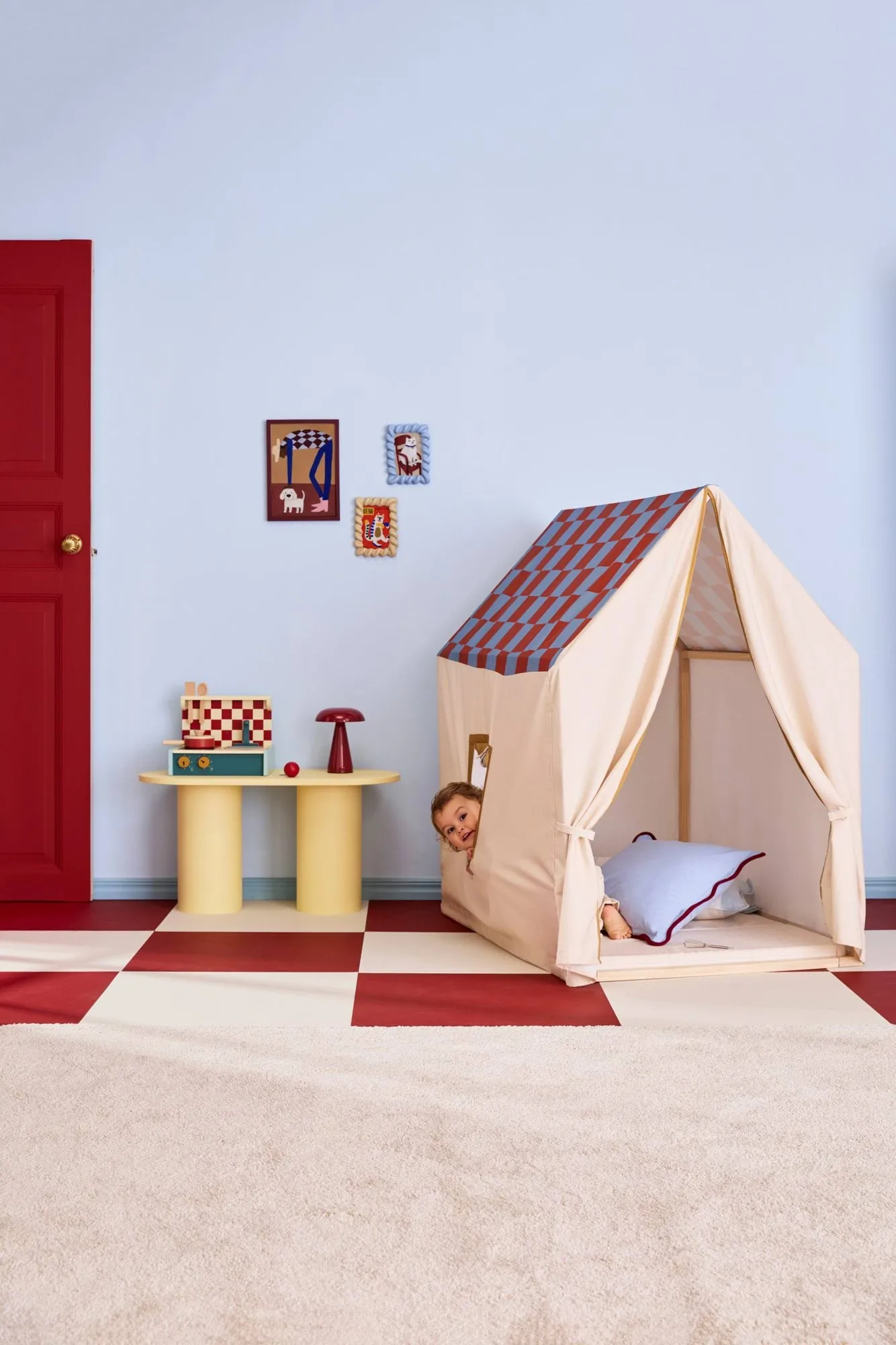 游戏小屋帐篷，110x80x124 cm, 鸽蓝 格纹 Kid's Concept