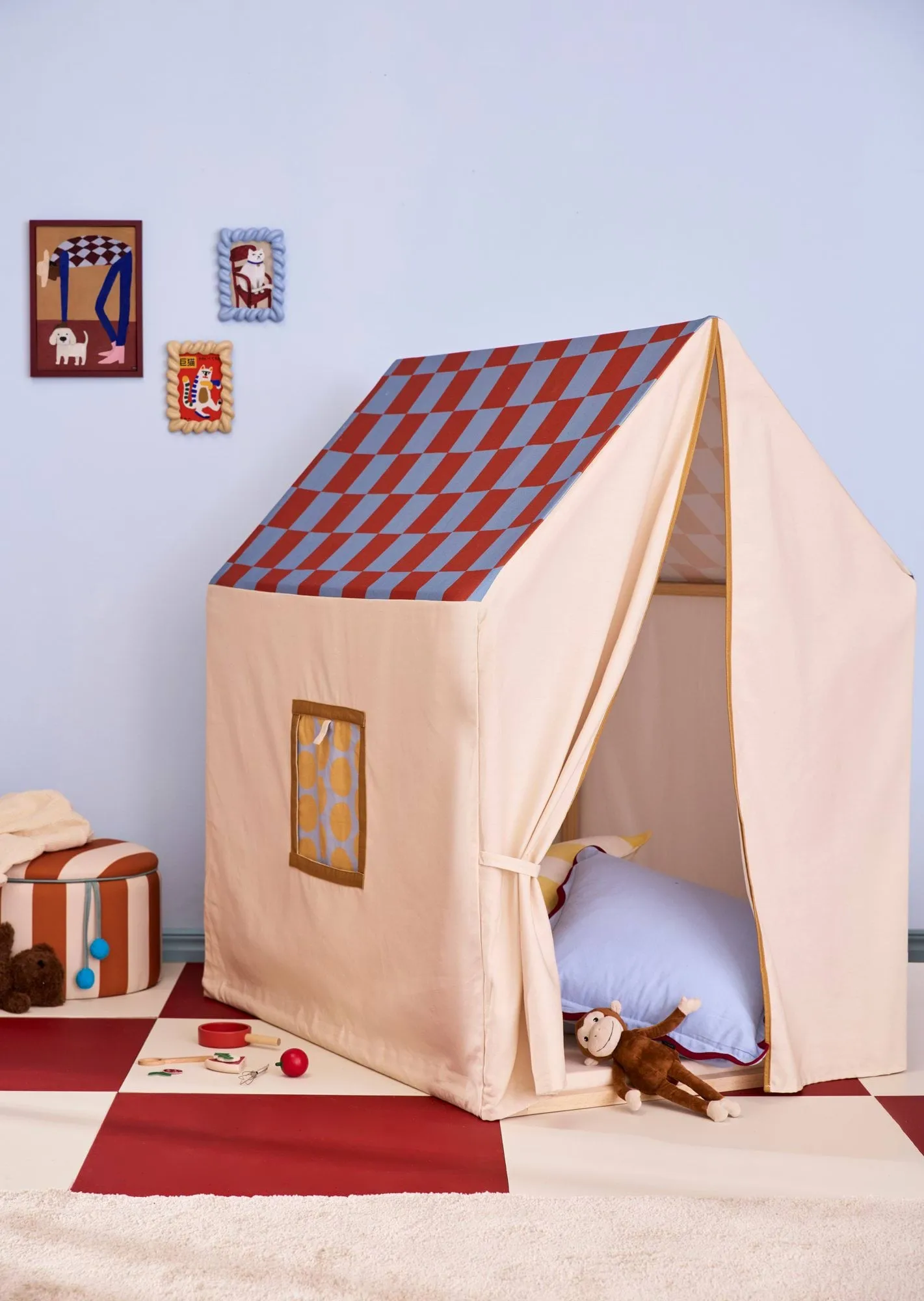 游戏小屋帐篷，110x80x124 cm, 鸽蓝 格纹 Kid's Concept