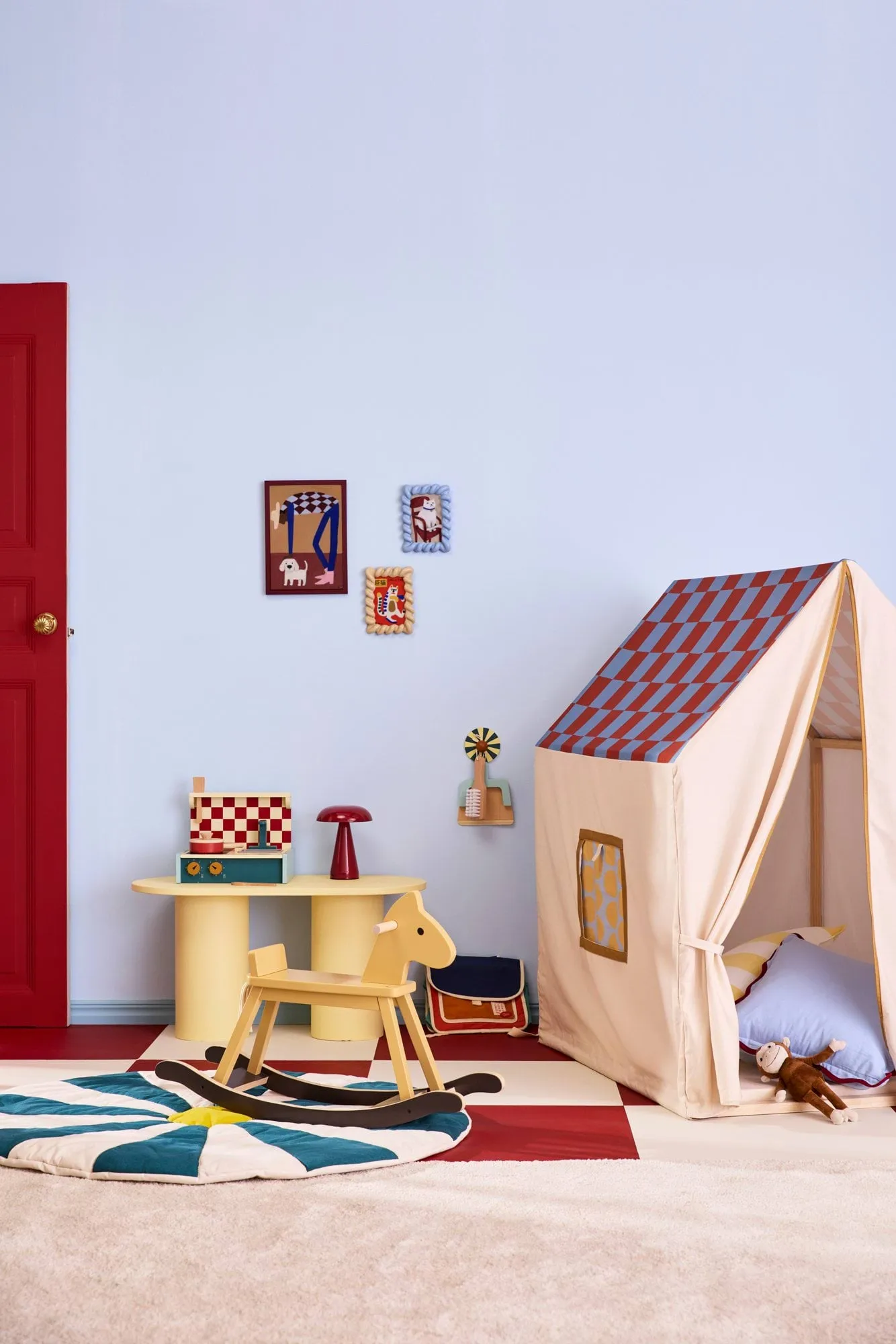 游戏小屋帐篷，110x80x124 cm, 鸽蓝 格纹 Kid's Concept
