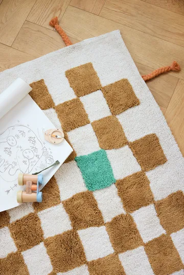 Pippi 格子地毯 - 卡其色_120x160cm - Kid's Concept