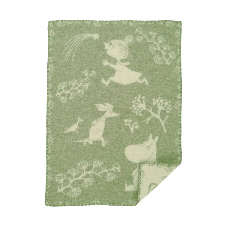 Moomin Winterland 婴儿毛毯 65x90cm - 霜绿色 - Klippan Yllefabrik