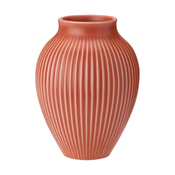 Knabstrup 罗纹花瓶 12.5cm - 珊瑚色 - Knabstrup Keramik