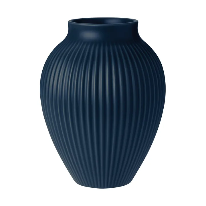 Knabstrup 罗纹花瓶20cm - 深蓝色 - Knabstrup Keramik