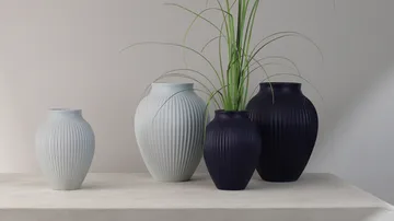 Knabstrup 罗纹花瓶20cm - 深蓝色 - Knabstrup Keramik