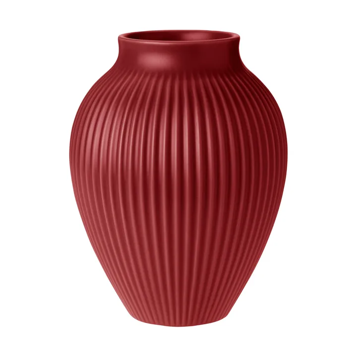Knabstrup 罗纹花瓶20cm - 柔和樱桃红色 - Knabstrup Keramik
