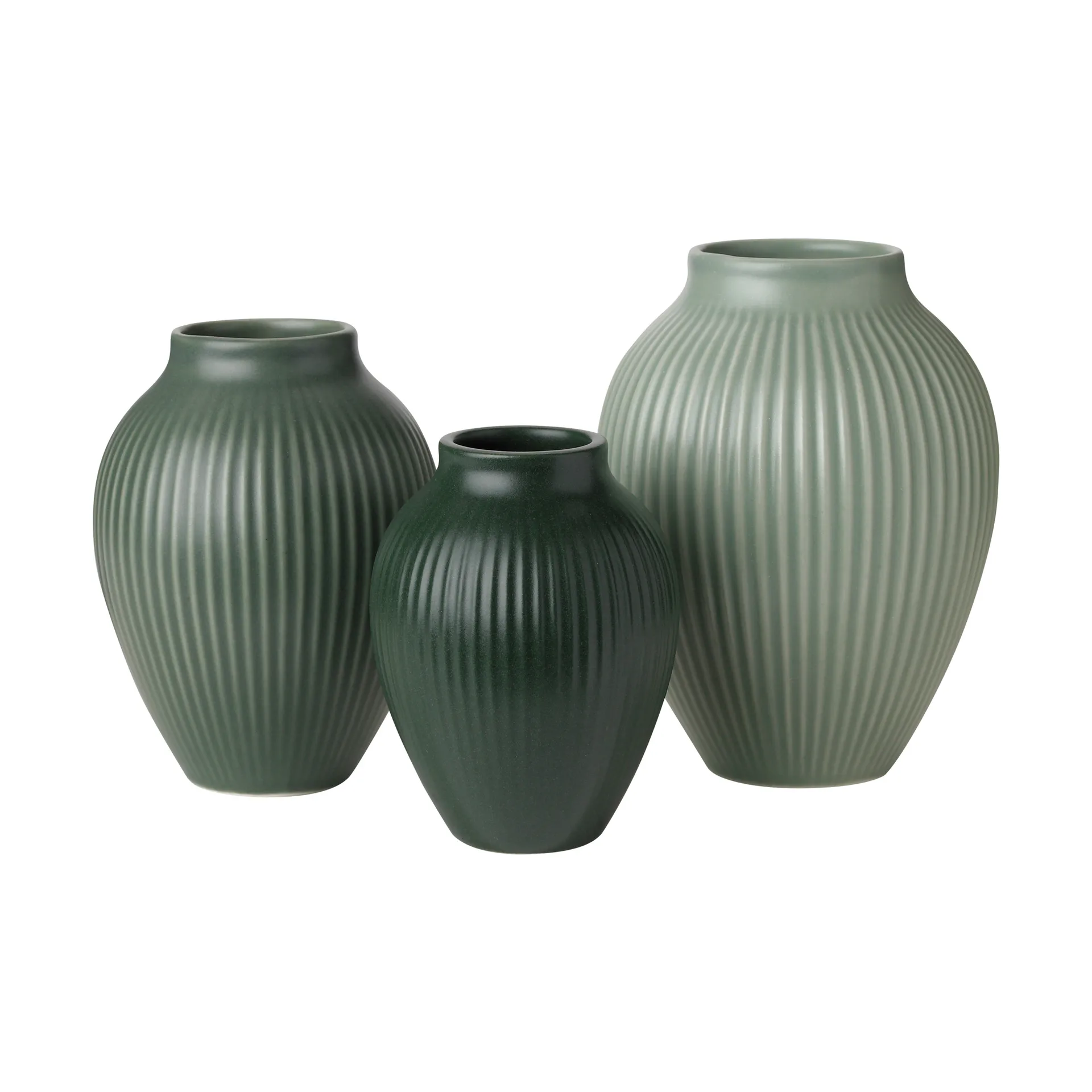Knabstrup 迷你波纹哑光花瓶三件套, 雾绿色-celadon green-深绿色 Knabstrup Keramik