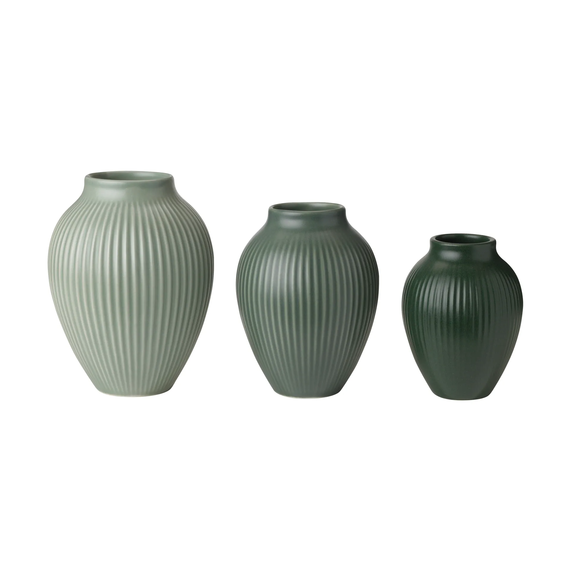 Knabstrup 迷你波纹哑光花瓶三件套, 雾绿色-celadon green-深绿色 Knabstrup Keramik