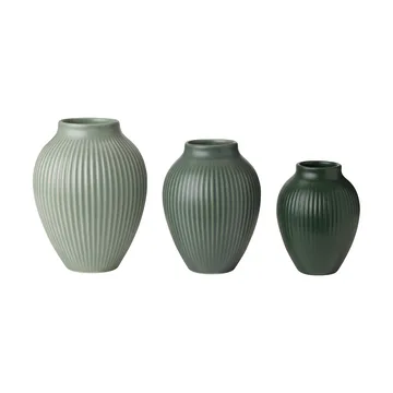 Knabstrup 迷你波纹哑光花瓶三件套 - 雾绿色-celadon green-深绿色 - Knabstrup Keramik