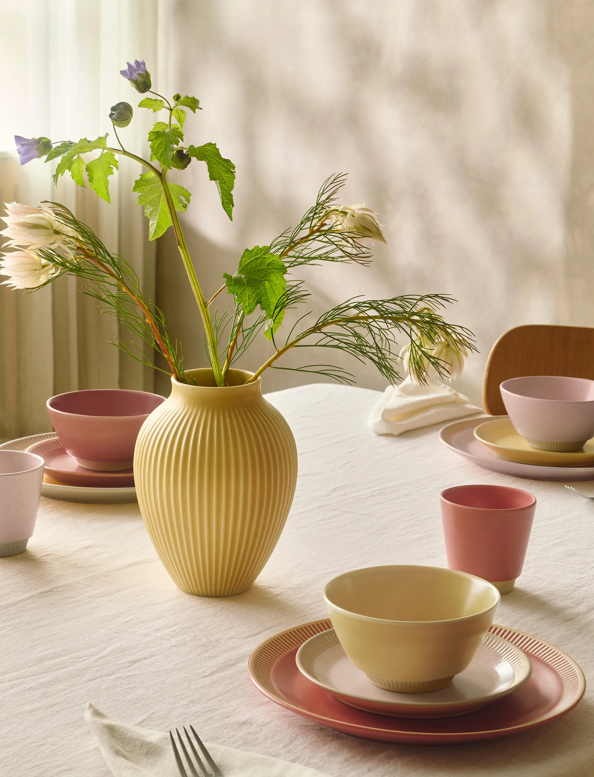 Knabstrup 花瓶 ribbed 12.5 cm, 黄色 Knabstrup Keramik