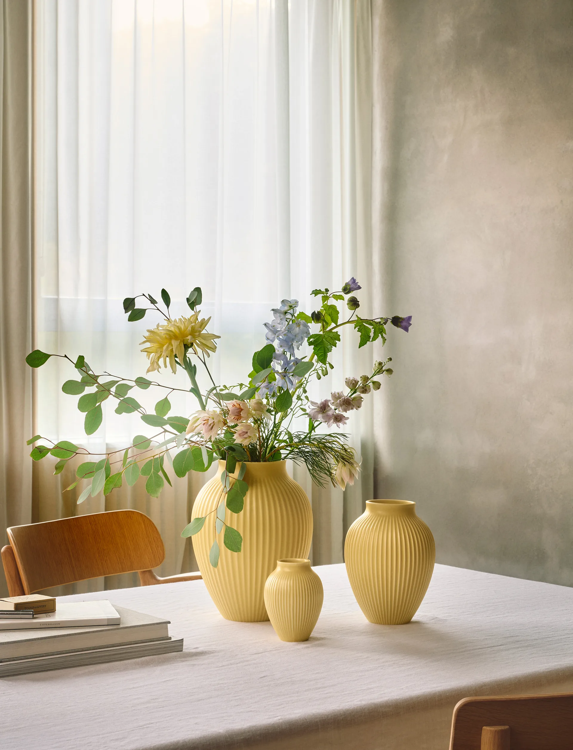 Knabstrup 花瓶 ribbed 12.5 cm, 黄色 Knabstrup Keramik