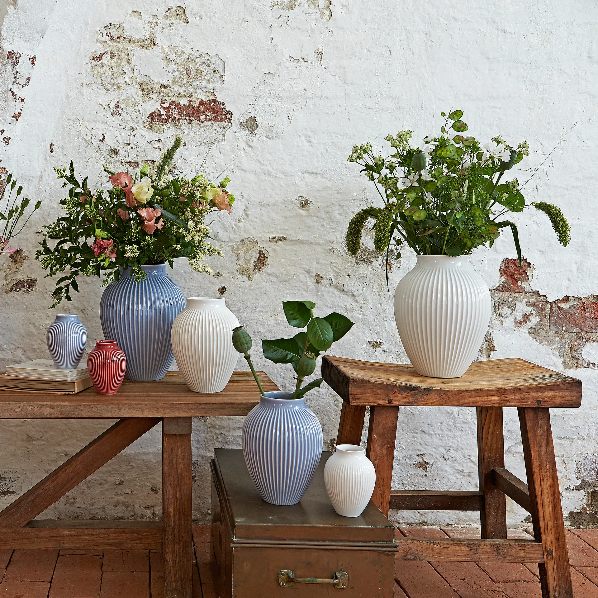 Knabstrup 花瓶 ribbed 27 cm, 白色 Knabstrup Keramik