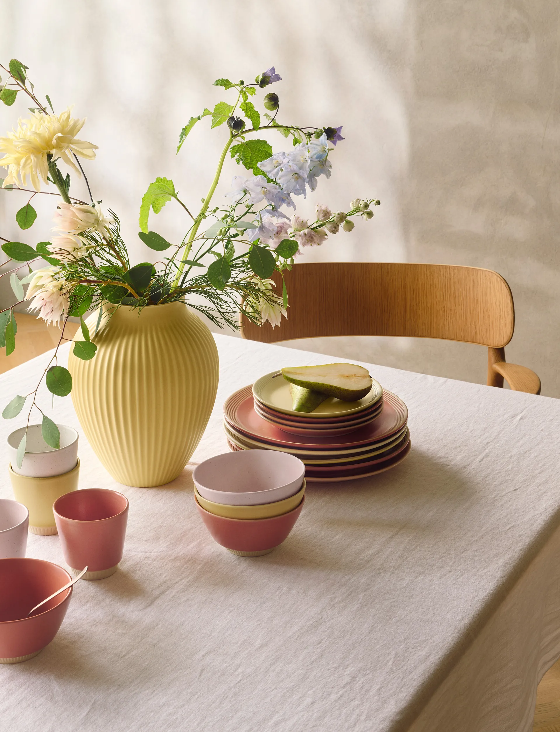 Knabstrup 花瓶 ribbed 27 cm, 黄色 Knabstrup Keramik