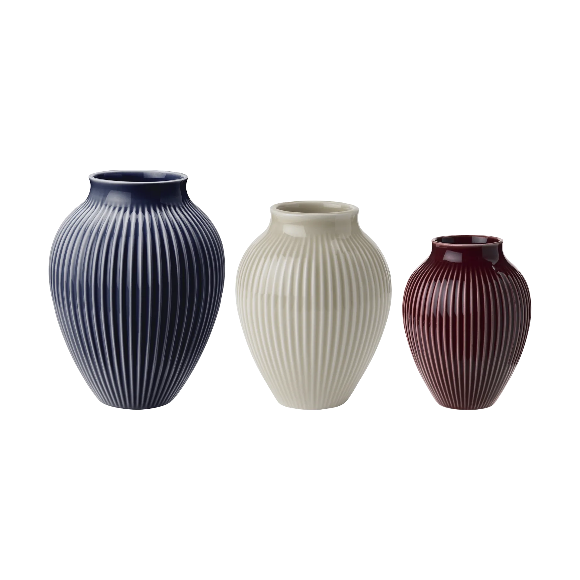 Knabstrup 花瓶 ribbed 三件套装, Berry-沙色-深蓝 Knabstrup Keramik