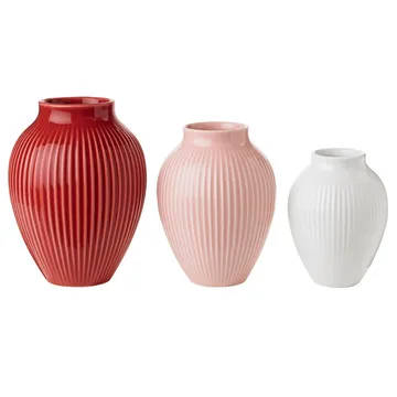 Knabstrup 花瓶 ribbed 三件套装 - bordeaux-粉色-白色 - Knabstrup Keramik