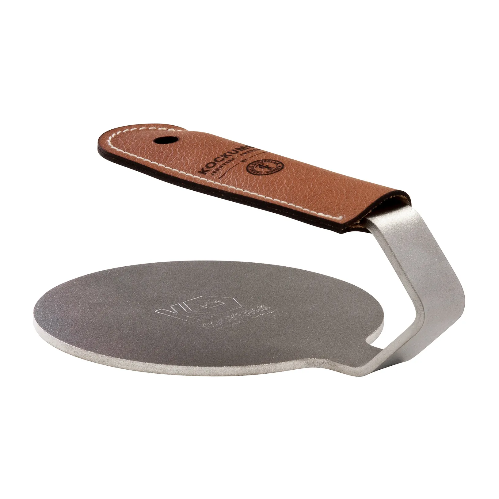 Kockums hamburger press with handle protector, 不锈钢-leather Kockums Jernverk