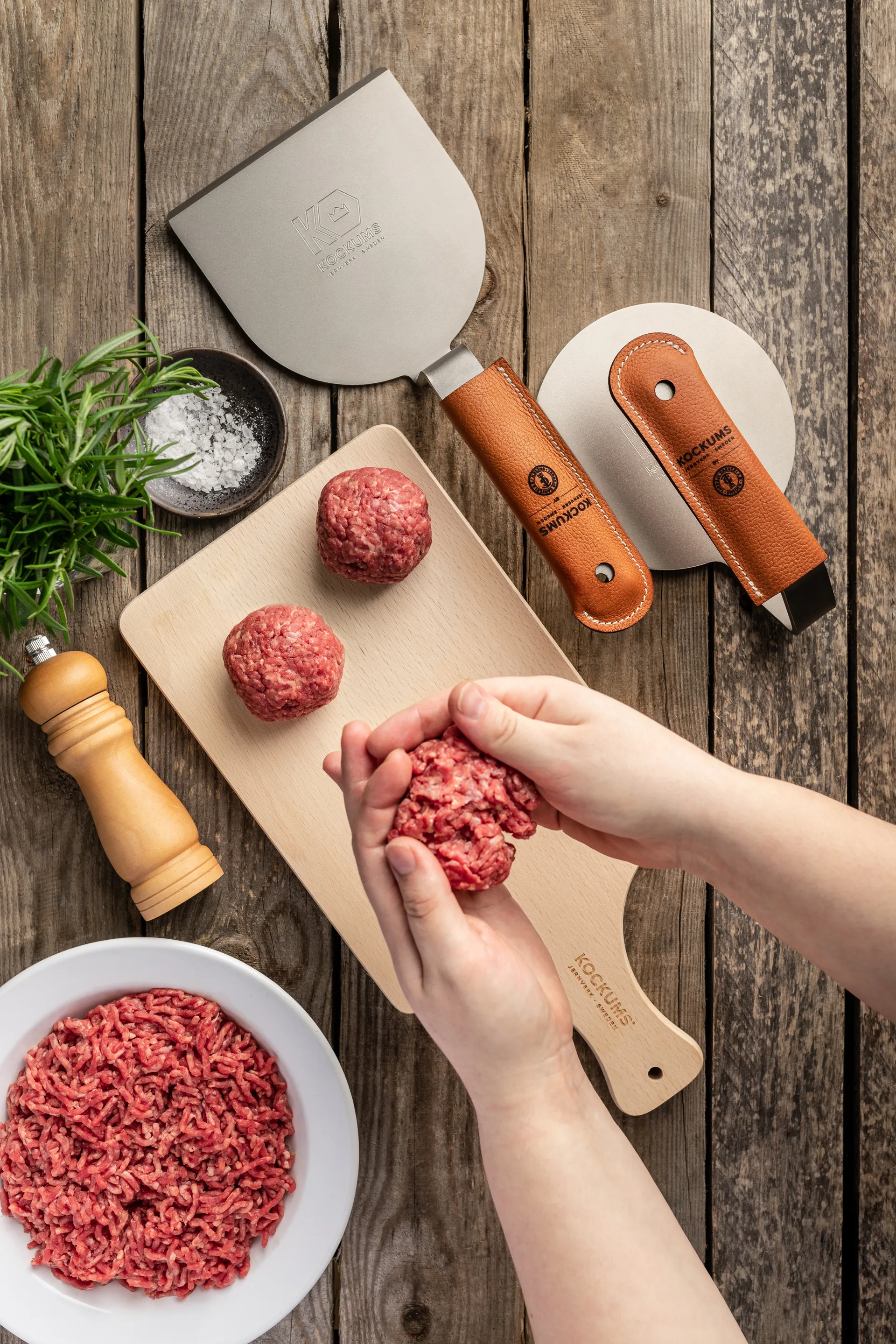 Kockums hamburger press with handle protector, 不锈钢-neopren Kockums Jernverk