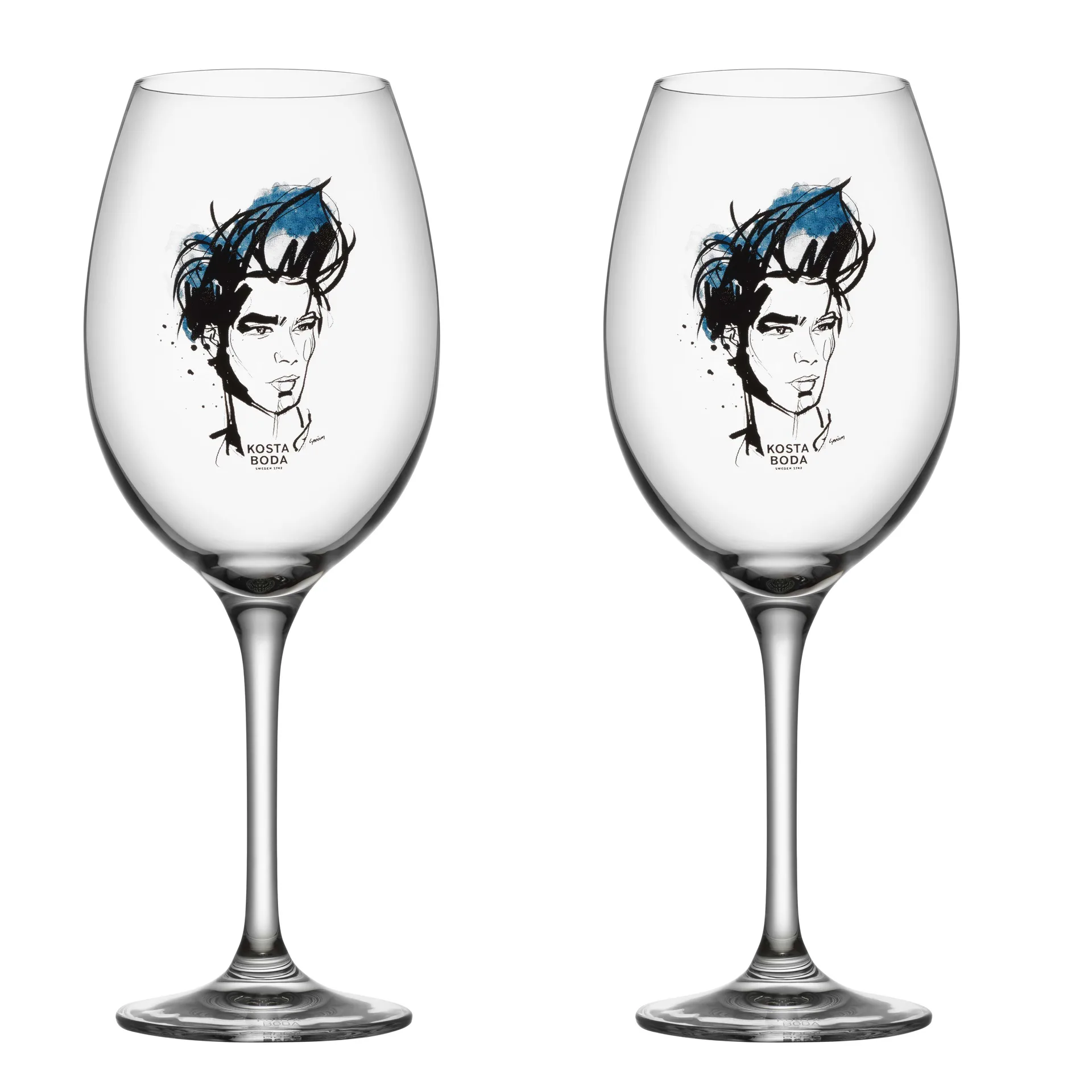 All about you 葡萄酒杯 520ml 2件装, Miss him (蓝色) Kosta Boda