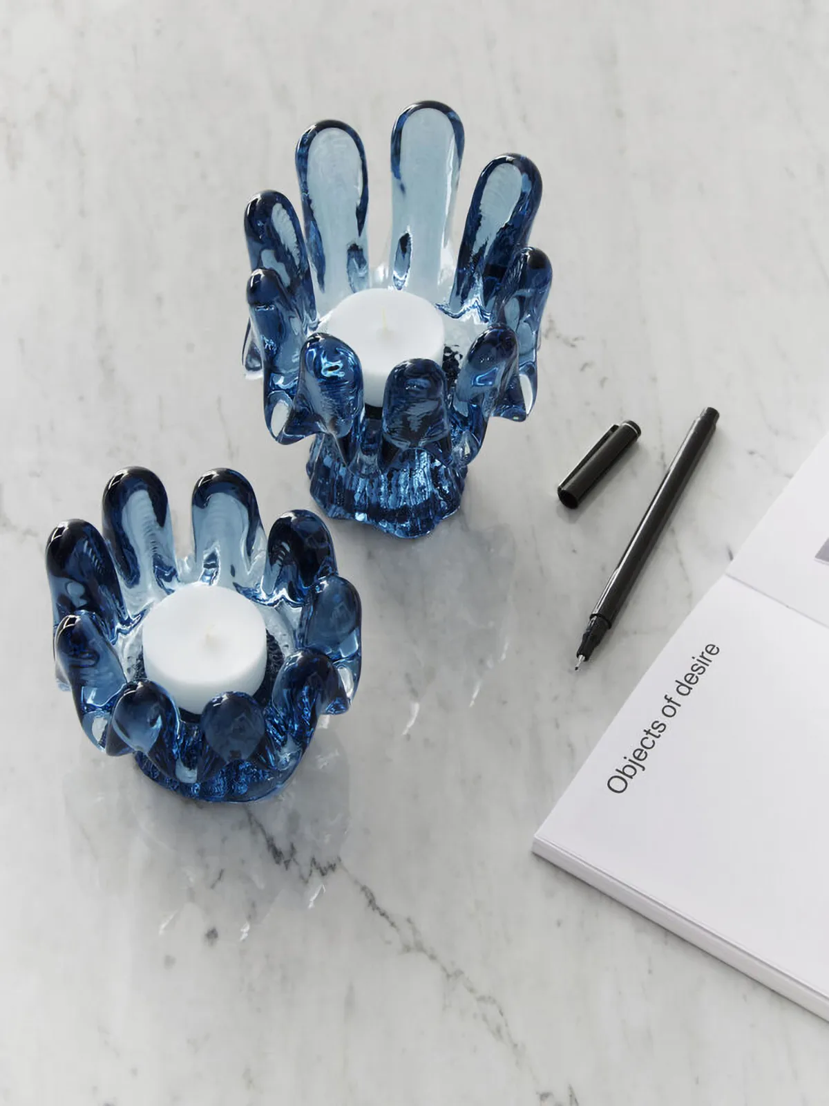 Sunflower 烛台 circular 玻璃 11.5 cm, 蓝色 Kosta Boda