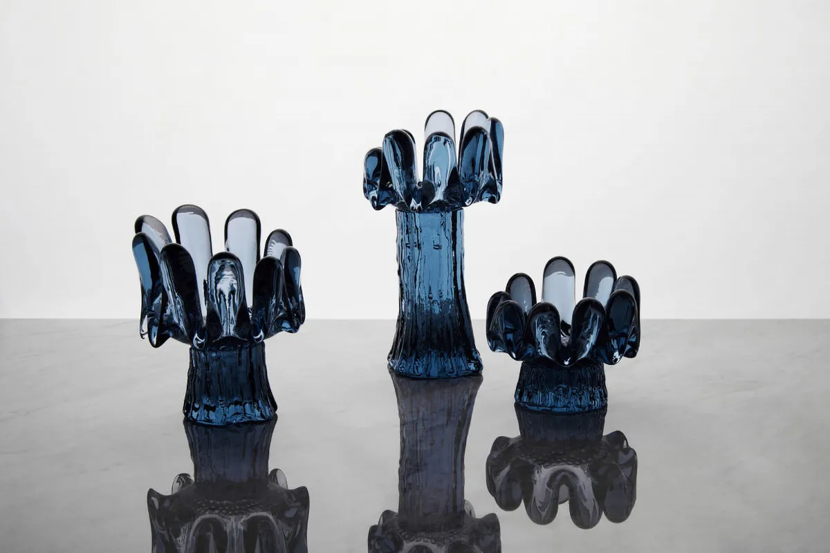 Sunflower 烛台 circular 玻璃 18 cm, 蓝色 Kosta Boda