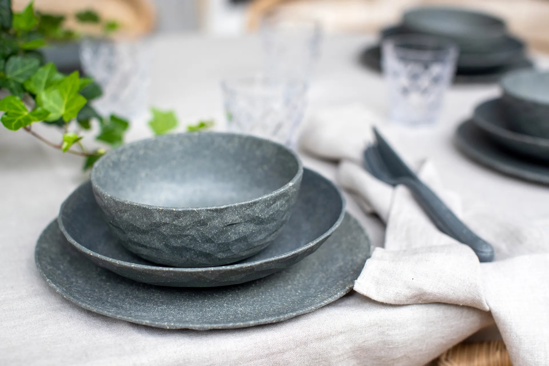 Club 碗 Ø16.2 cm 四件套装 biocircular thermoplastic, Nature 白蜡木 灰色 Koziol