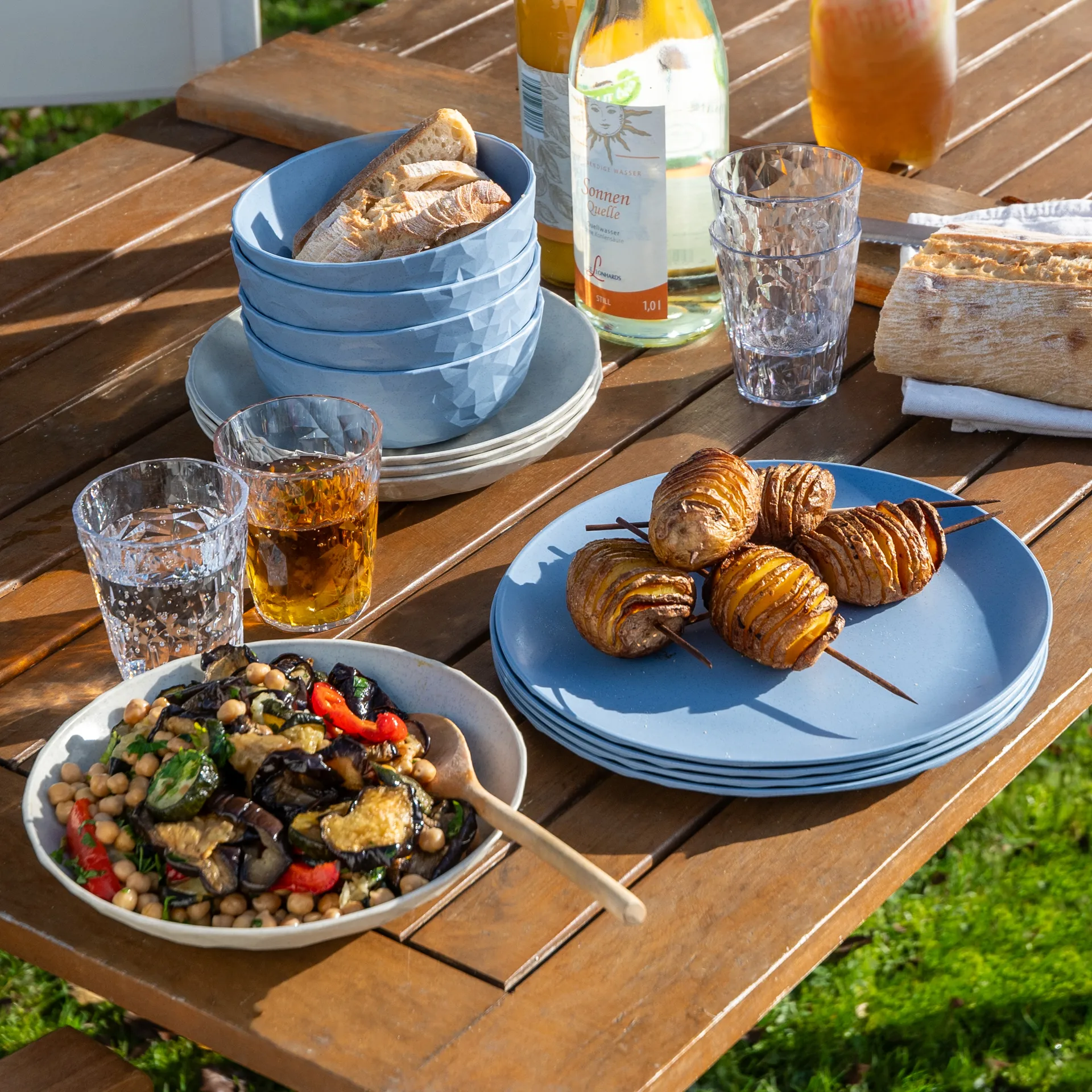 Club 盘子 Ø26 cm 四件套装 biocircular thermoplastic, Nature flower 蓝色 Koziol