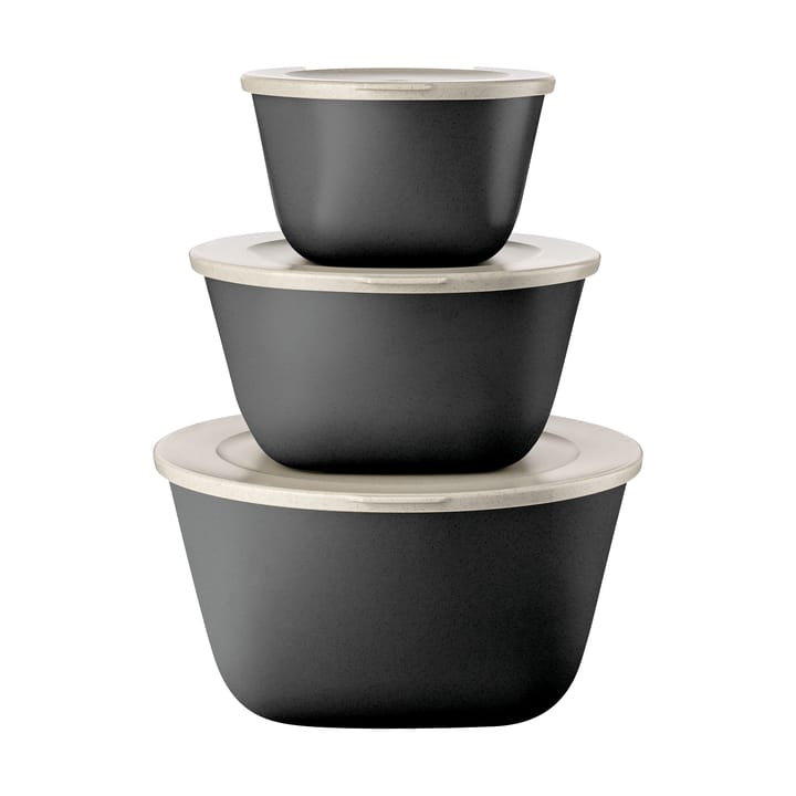 Connect Stockholm 碗+lid 3件 biocircular thermoplastic - Nature 白蜡木 灰色 - Koziol