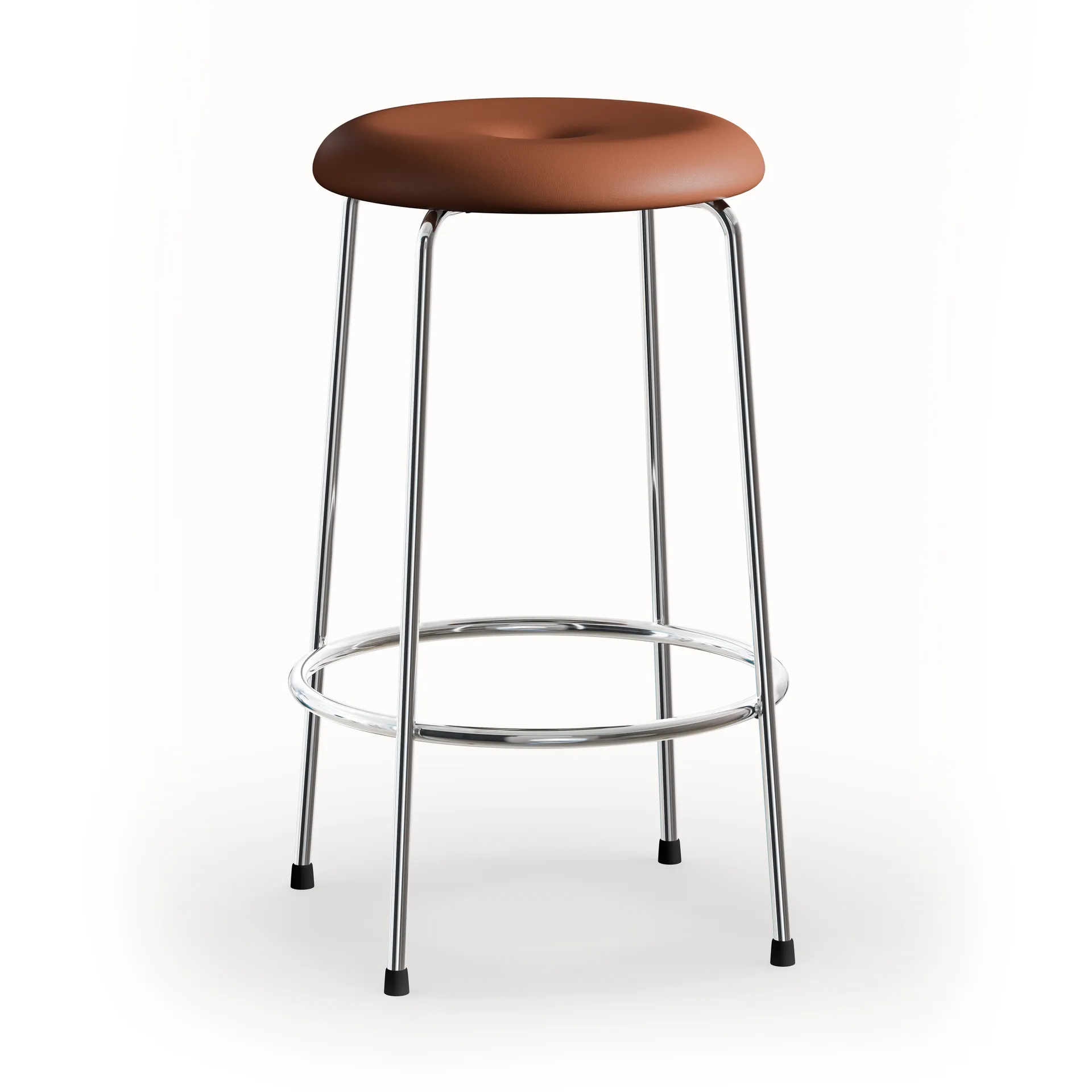 凳子 barstool, 琥珀棕色 皮革–chromed frame, 63 cm Lammhults