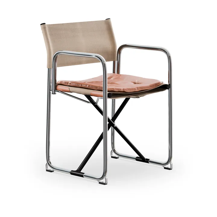 X75-2 扶手椅 - 亚麻色 weave 原色/自然色-Elmo Nordic 皮革 琥珀棕色-镀铬色 legs - Lammhults