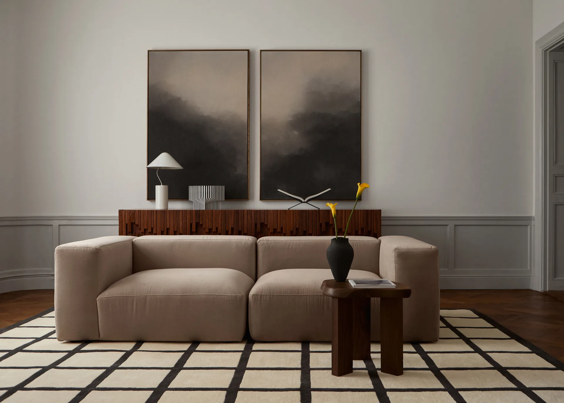 Avenue格子骨色羊毛地毯, 白色_180x270cm Layered