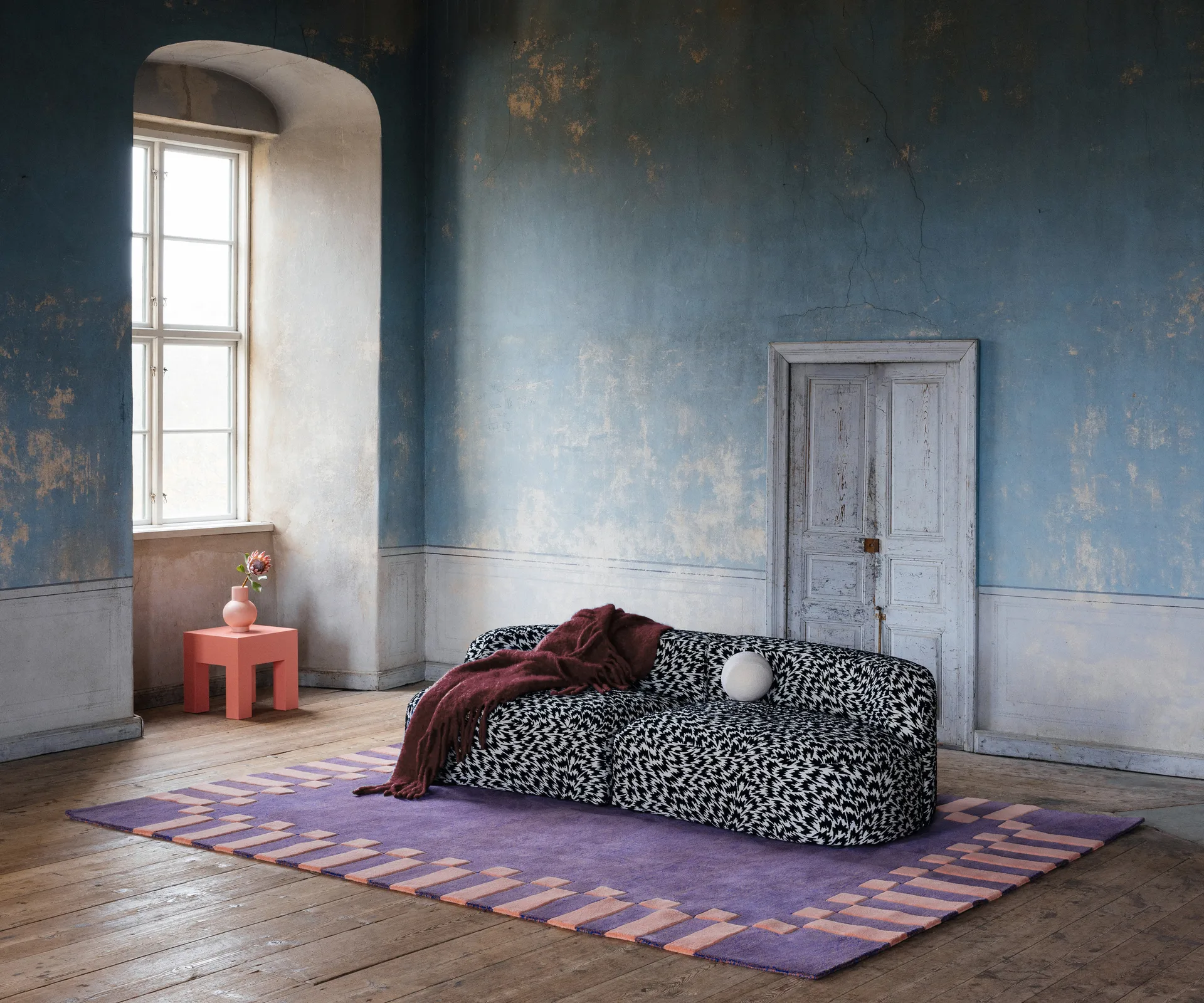 Teklan 框架 羊毛地毯, 钴蓝色 鲑红, 180x270 cm Layered