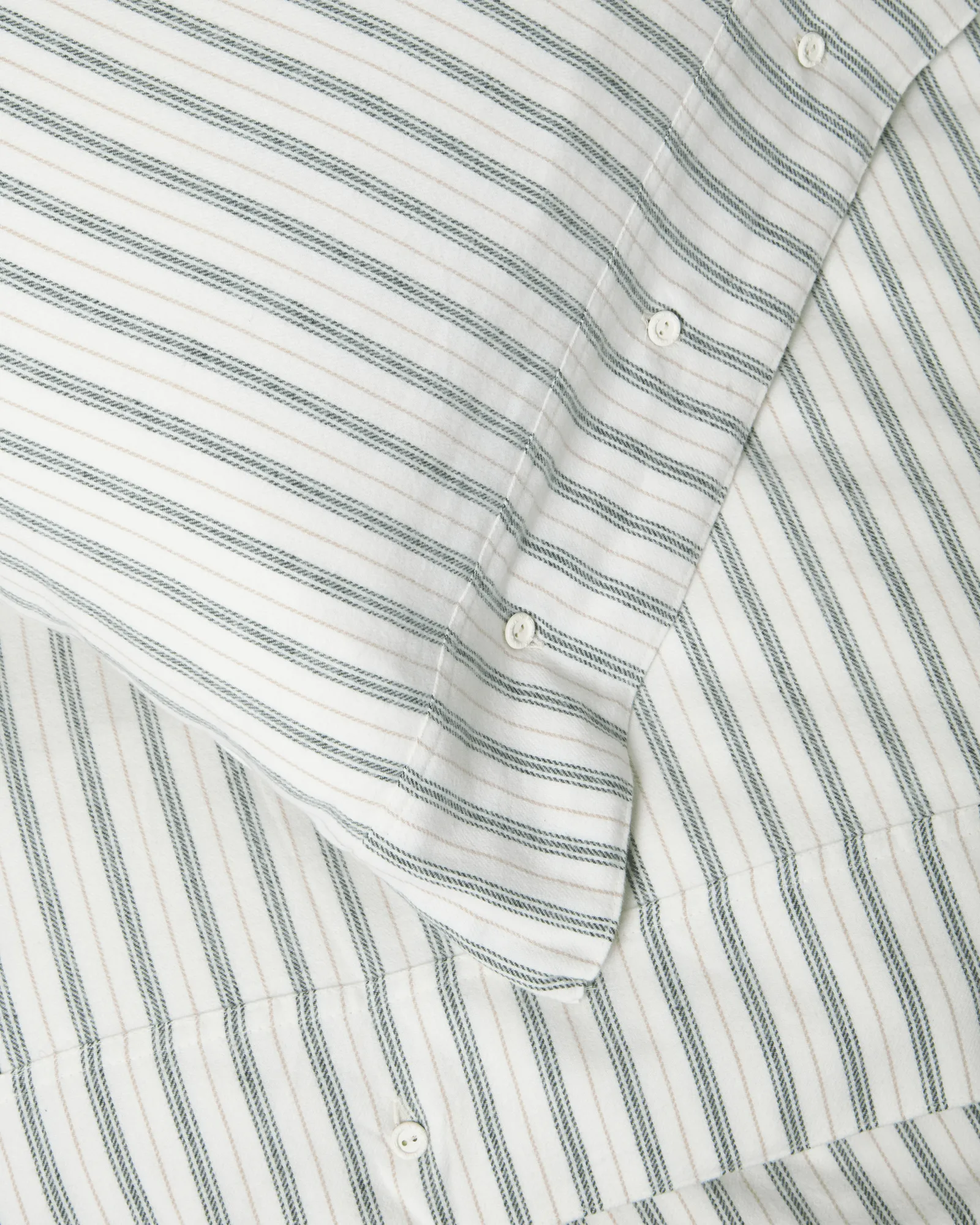 条纹纯棉法兰绒 床品套装, 白色-绿色-米色，2件50x60cm/1件220x220cm Lexington