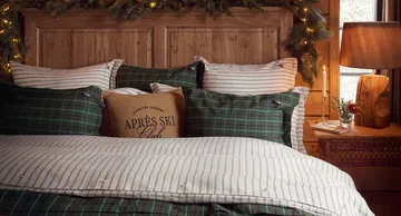 条纹纯棉法兰绒枕套 - 白色-绿色-米色，50x60cm - Lexington